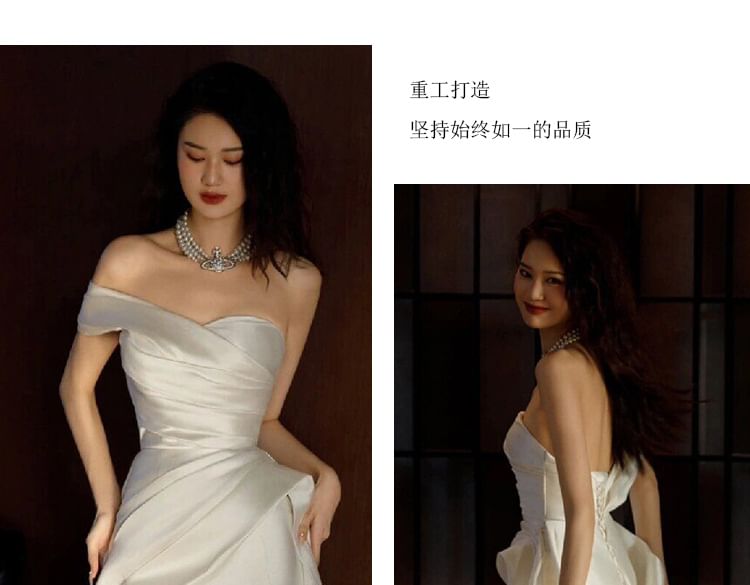 Off Gown Plain Shoulder Mermaid Wedding