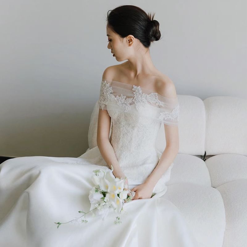 Gown A-Line Off Wedding Shoulder Lace