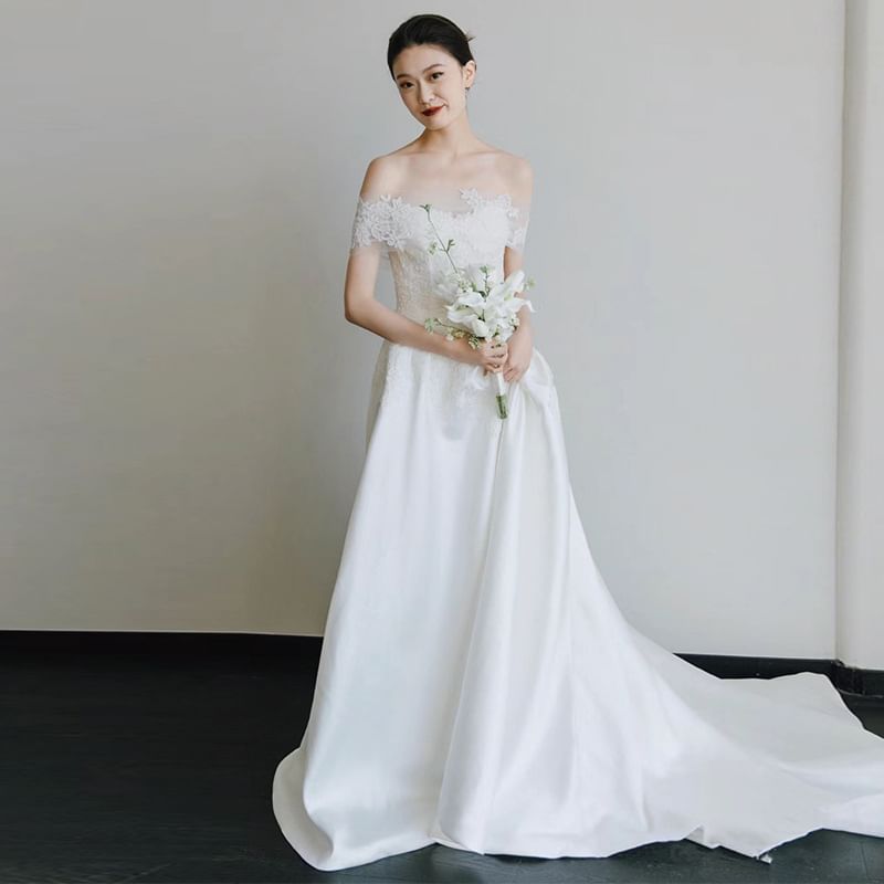 Gown A-Line Off Wedding Shoulder Lace