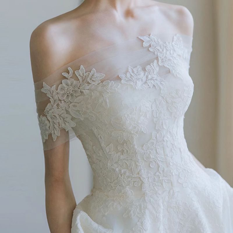 Gown A-Line Off Wedding Shoulder Lace