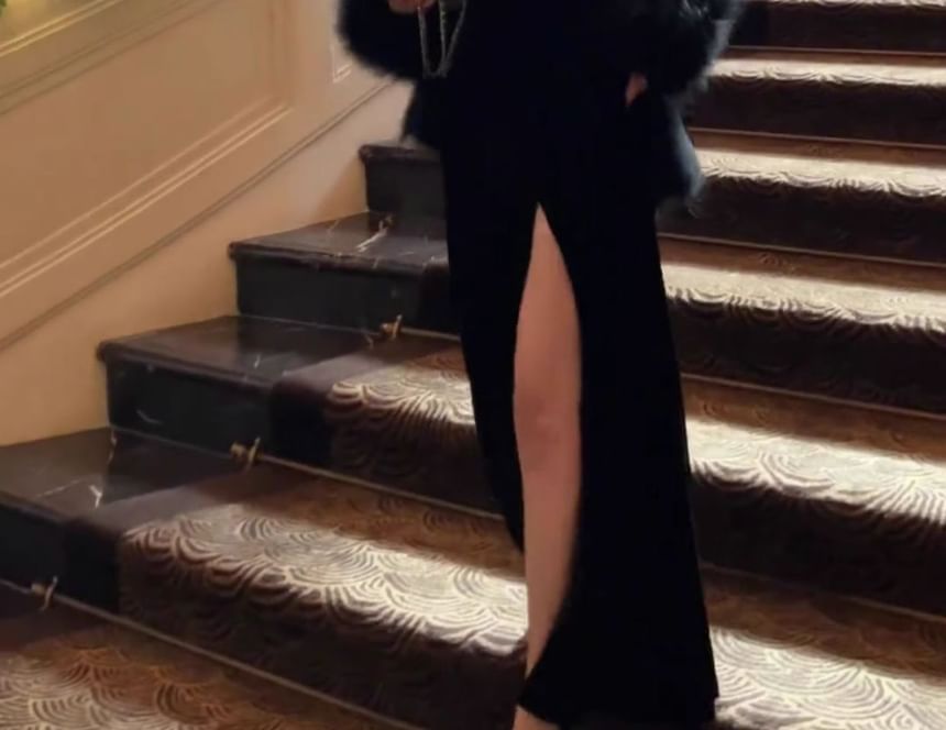 Slit Sleeveless Plain Evening Gown