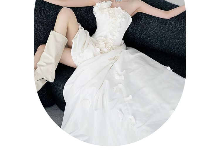 Back Floral Deep Strapless Gown Wedding
