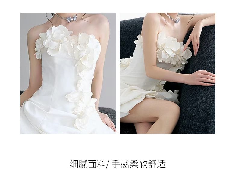 Back Floral Deep Strapless Gown Wedding