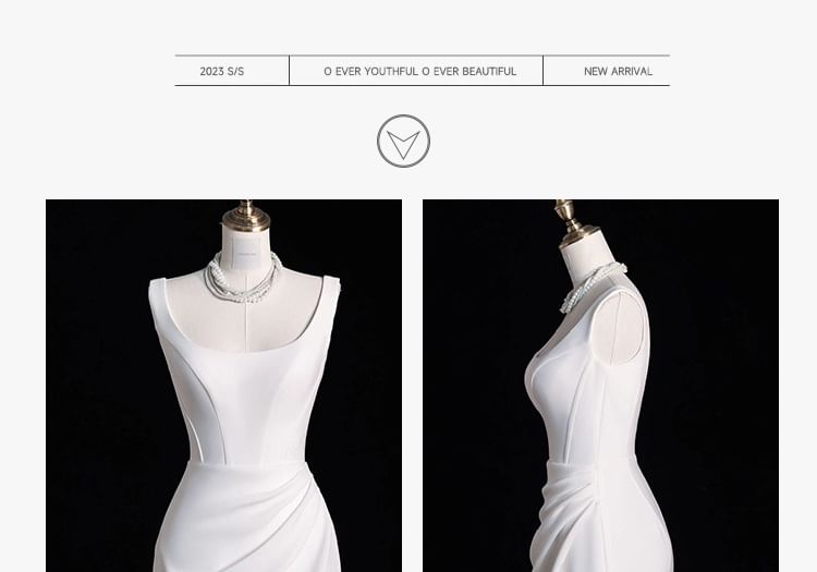 A-Line Gown Wedding Plain Sleeveless