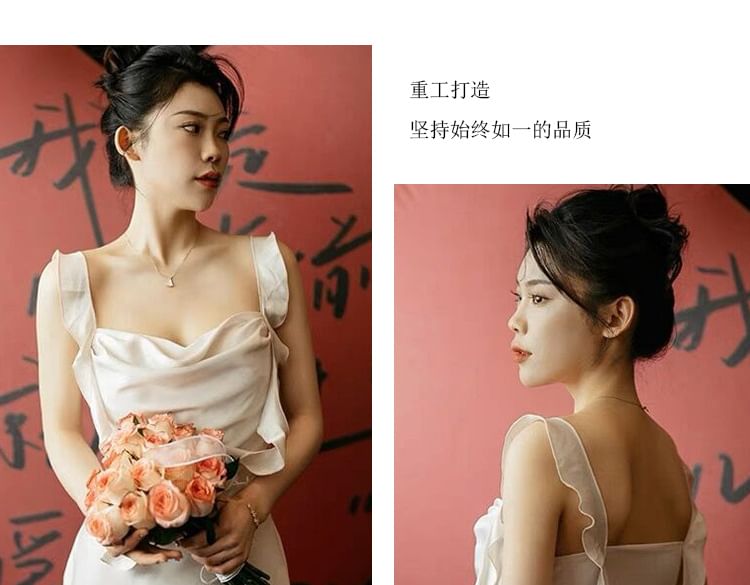 Sleeveless Ruffle Wedding Plain Gown Sheath