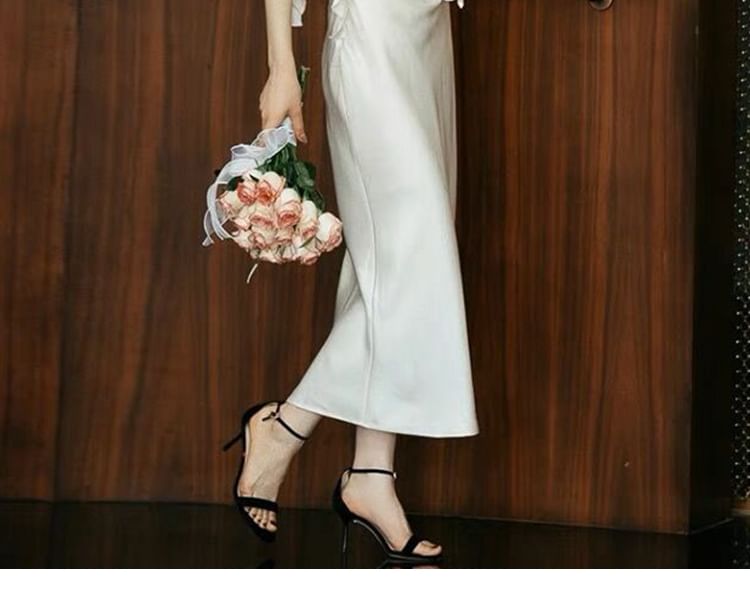 Sleeveless Ruffle Wedding Plain Gown Sheath