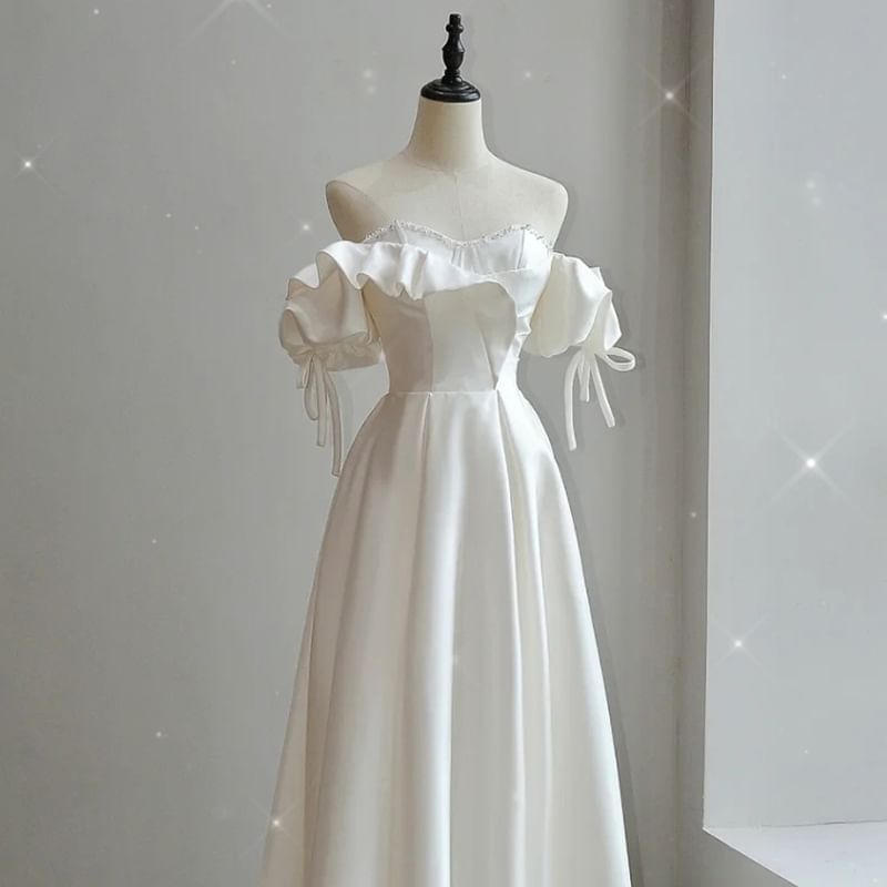 Off A-Line Wedding Plain Shoulder Gown