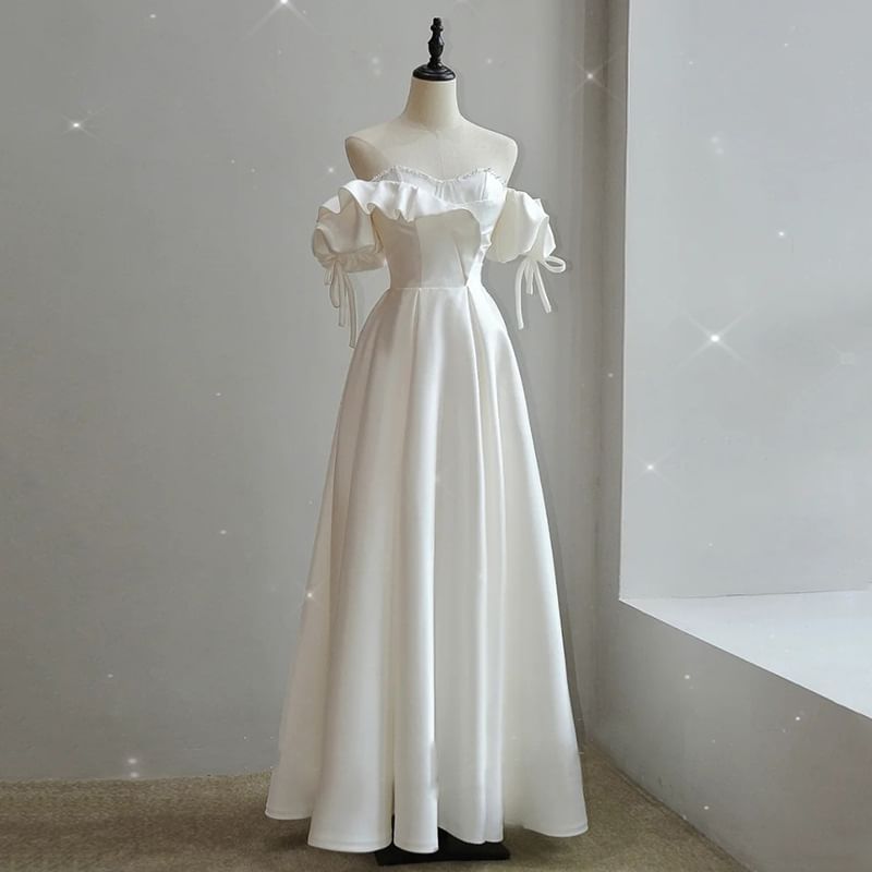 Off A-Line Wedding Plain Shoulder Gown