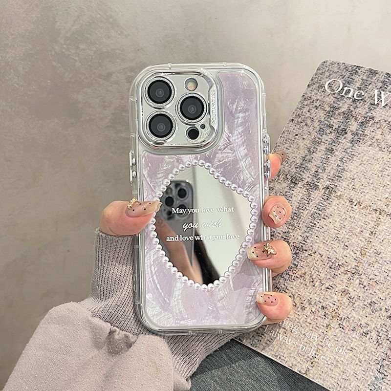 Phone Mirrored Case Faux Pearl