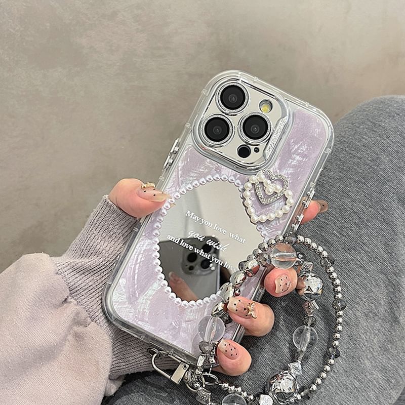 Phone Mirrored Case Faux Pearl