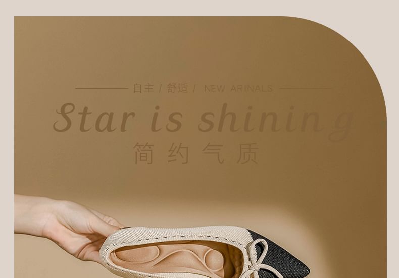 Block Heel Fabric Bow Pointed Pumps