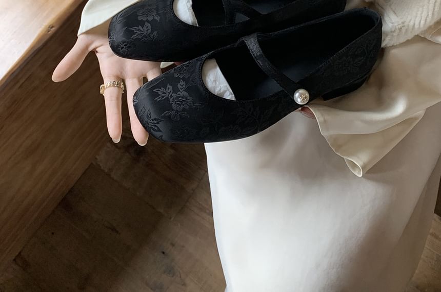 Faux Fabric Jane Mary Flats Pearl