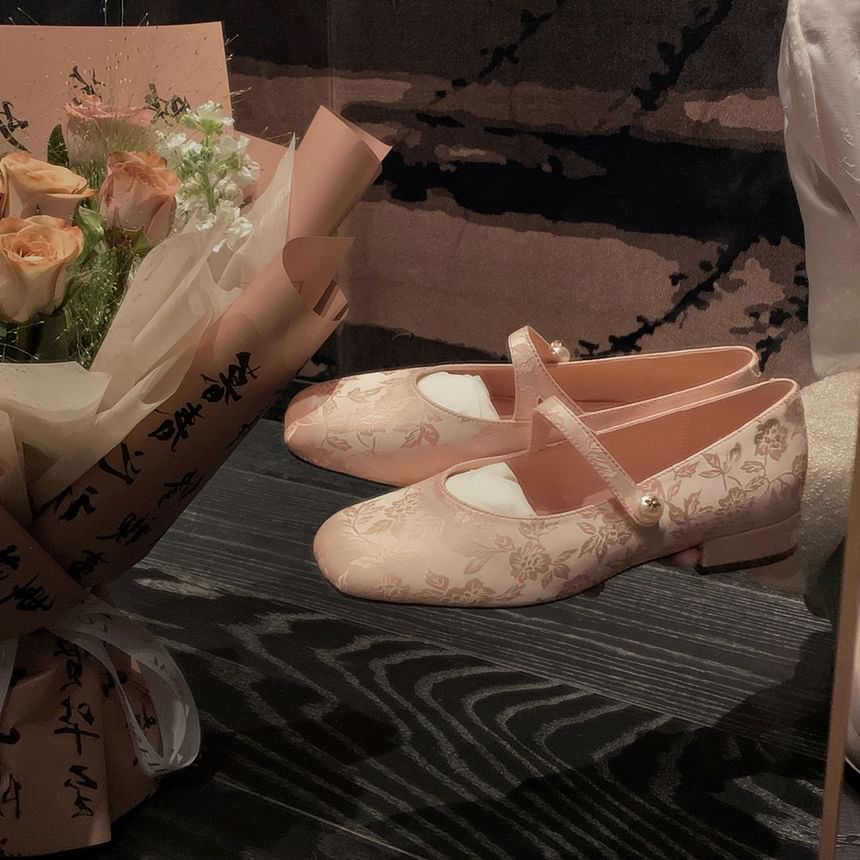 Faux Fabric Jane Mary Flats Pearl