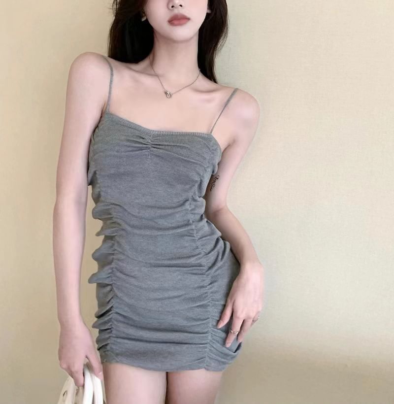 Bodycon Mini Dress Plain Spaghetti Strap