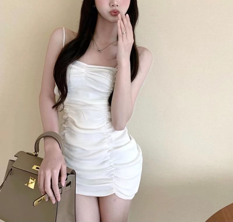 Bodycon Mini Dress Plain Spaghetti Strap
