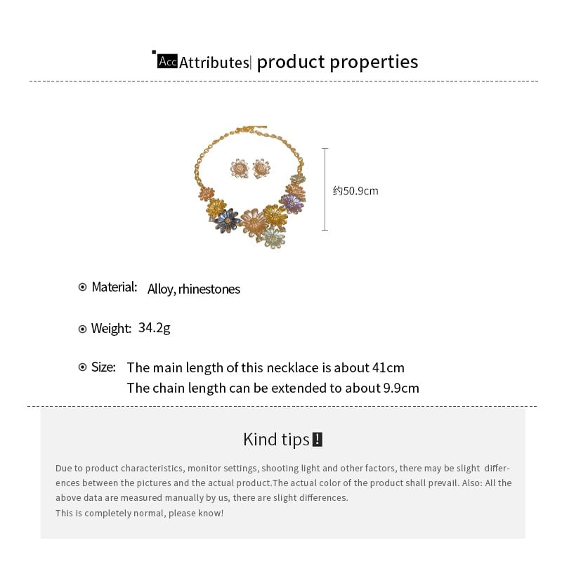 Alloy Stud Earring / Rhinestone Floral Choker