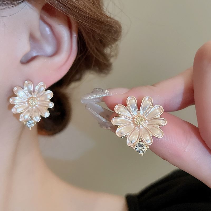 Alloy Stud Earring / Rhinestone Floral Choker