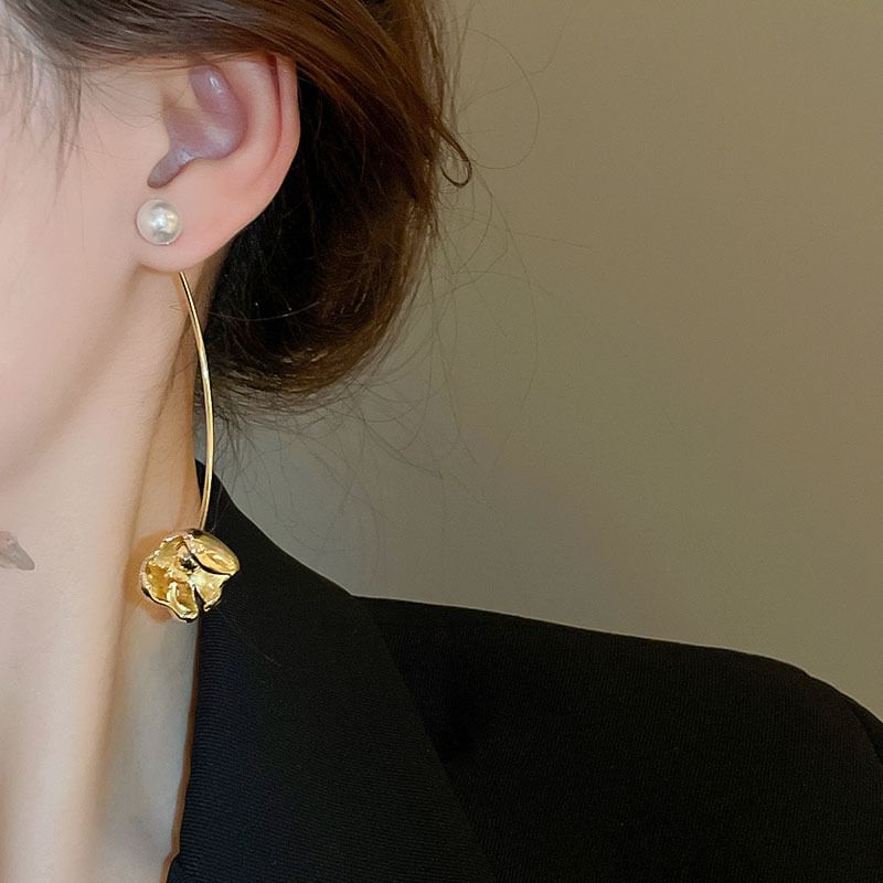 Pearl Alloy Floral Faux Dangle Earring