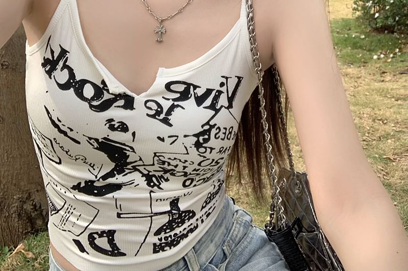 Top Crop Cami Printed