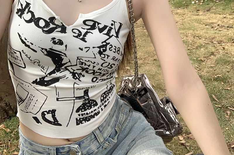 Top Crop Cami Printed