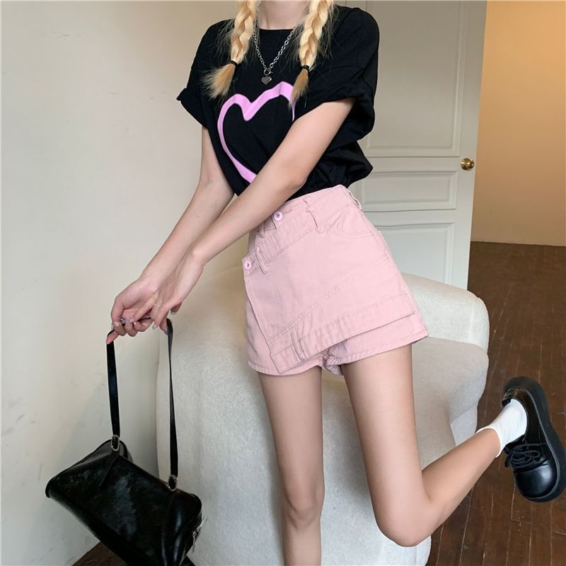 High Denim Skort Waist Asymmetrical