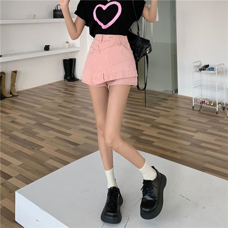 High Denim Skort Waist Asymmetrical