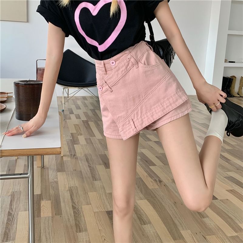 High Denim Skort Waist Asymmetrical