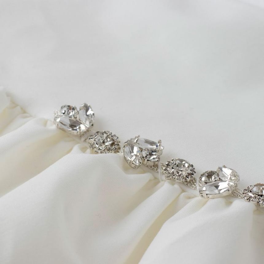 High Rhinestone Plain Rise A-Line Mini Skirt