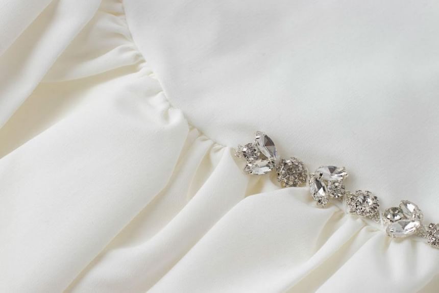 High Rhinestone Plain Rise A-Line Mini Skirt