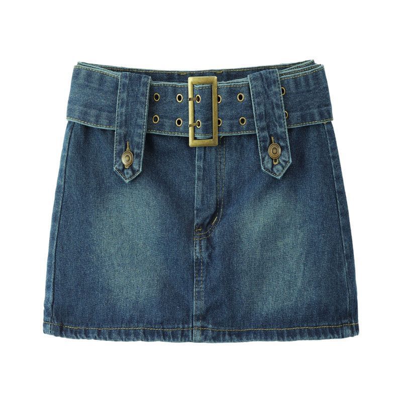 High A-Line Waist Skirt Denim Mini