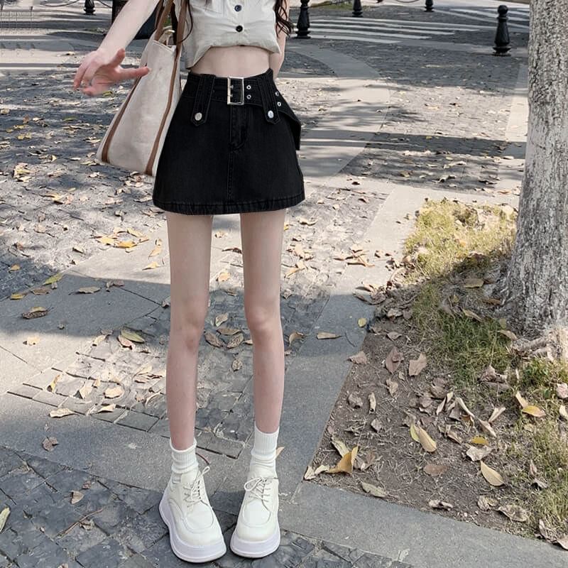 High A-Line Waist Skirt Denim Mini