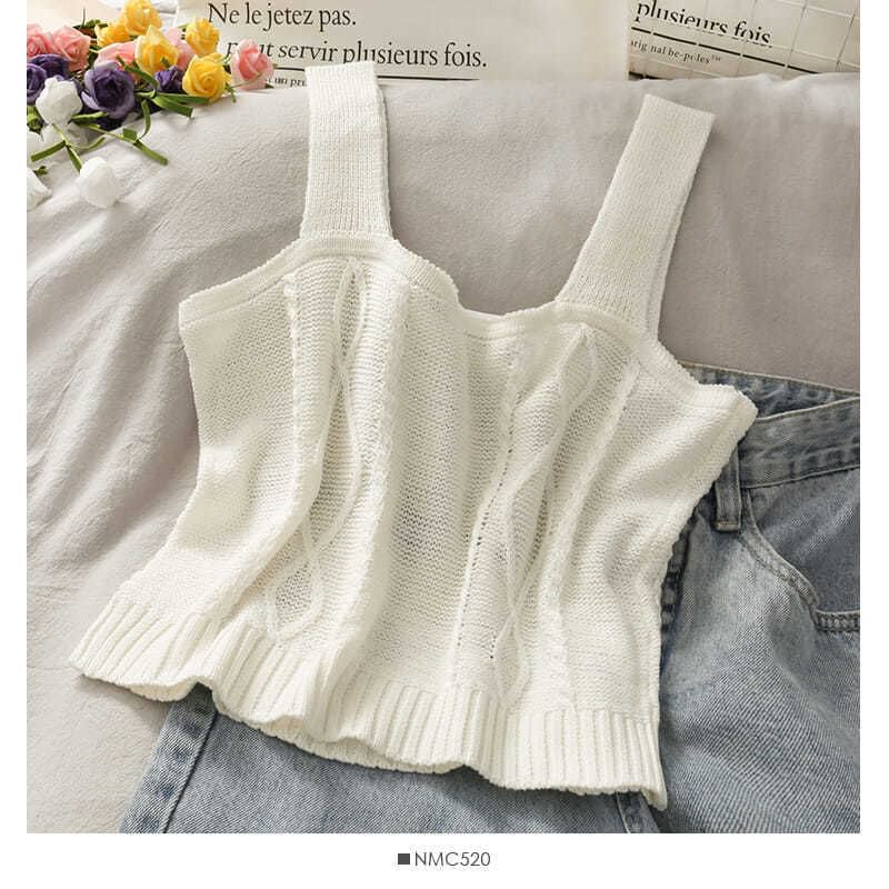 Cropped Knit Flower Top Camisole Embroidered