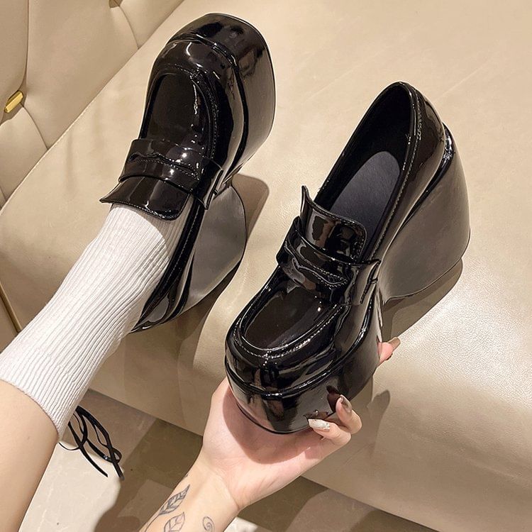 Wedge Penny Loafer Platform Pumps