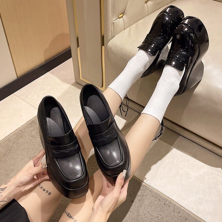Wedge Penny Loafer Platform Pumps