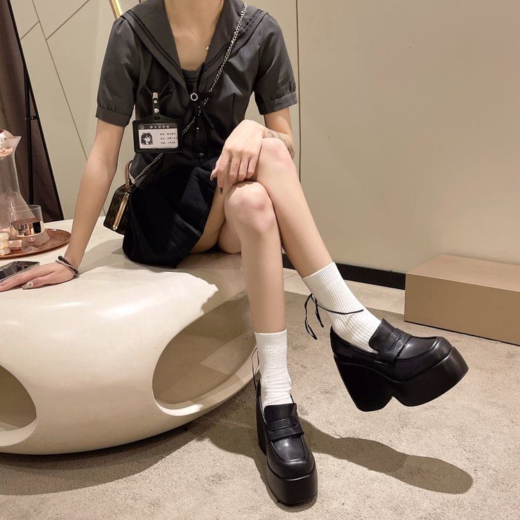 Wedge Penny Loafer Platform Pumps