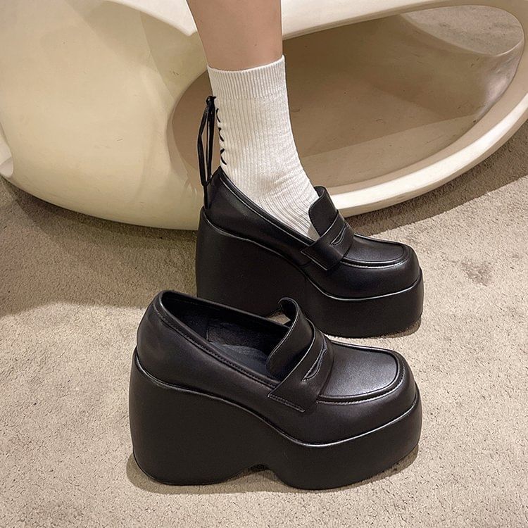 Wedge Penny Loafer Platform Pumps