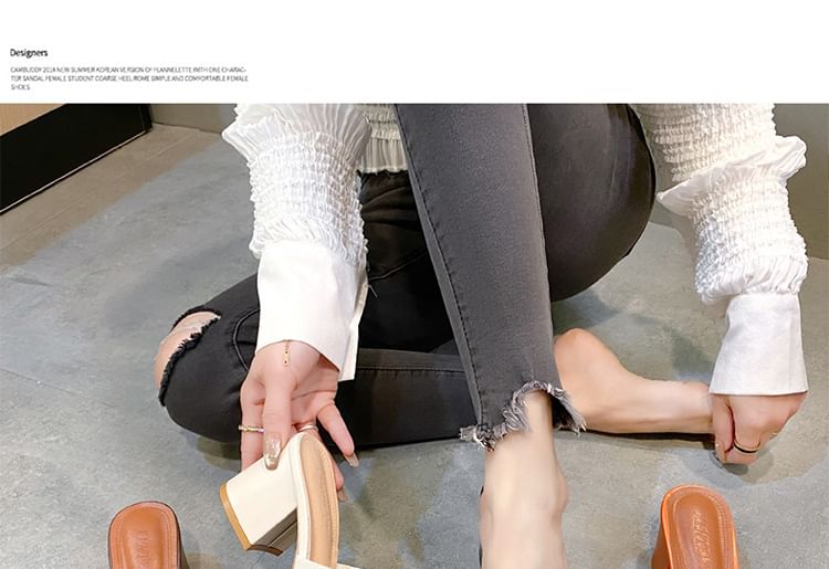 Block Plain Heel Sandals Slide