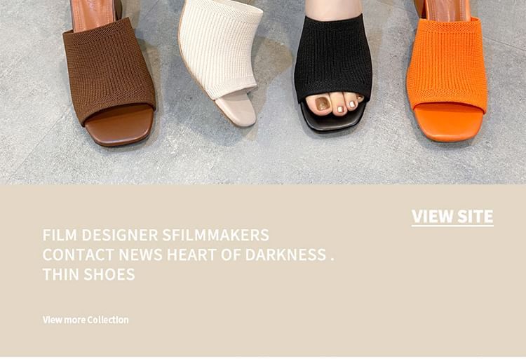 Block Plain Heel Sandals Slide