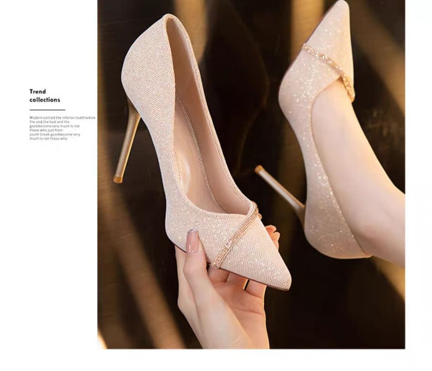 Pointy Glitter High Pumps Heel