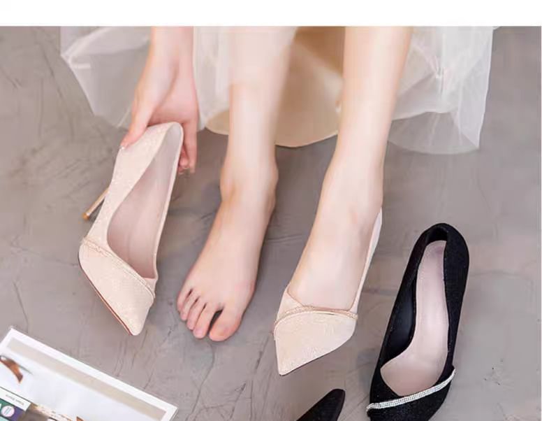 Pointy Glitter High Pumps Heel