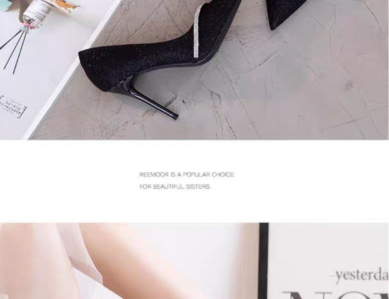 Pointy Glitter High Pumps Heel