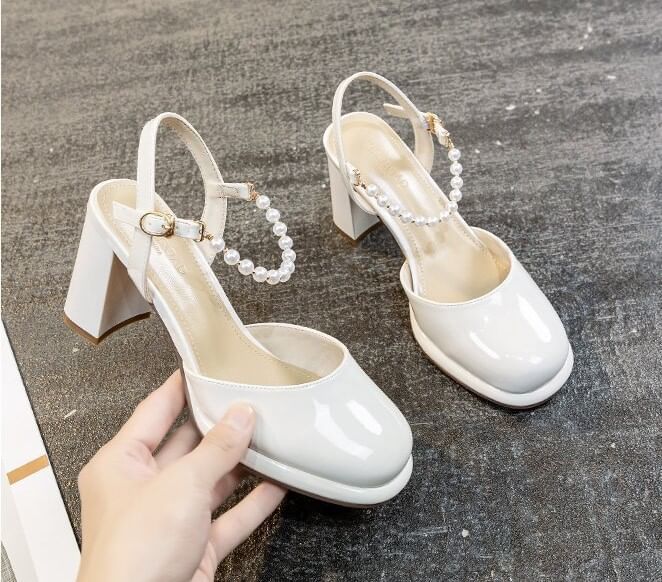 Plain Heel Block Sandals Slingback