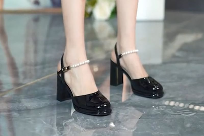 Plain Heel Block Sandals Slingback