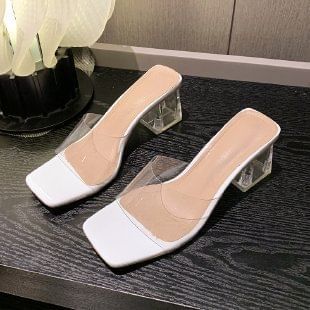 Block Sandals Slide Heel Plain