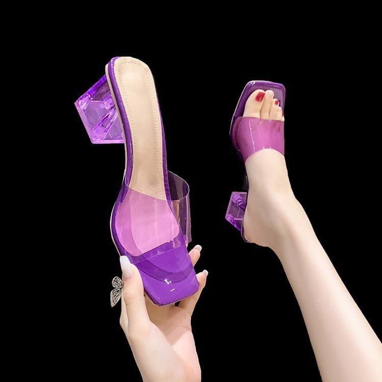 Block Sandals Slide Heel Plain