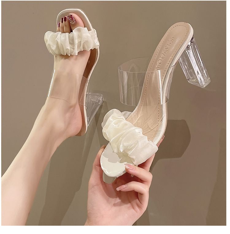 Slide Sandals Heel High Ruffle