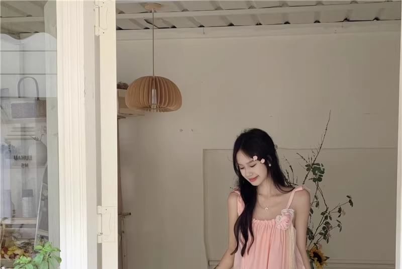 Detail Plain Flower Spaghetti Maxi Strap Sundress