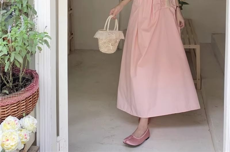 Detail Plain Flower Spaghetti Maxi Strap Sundress