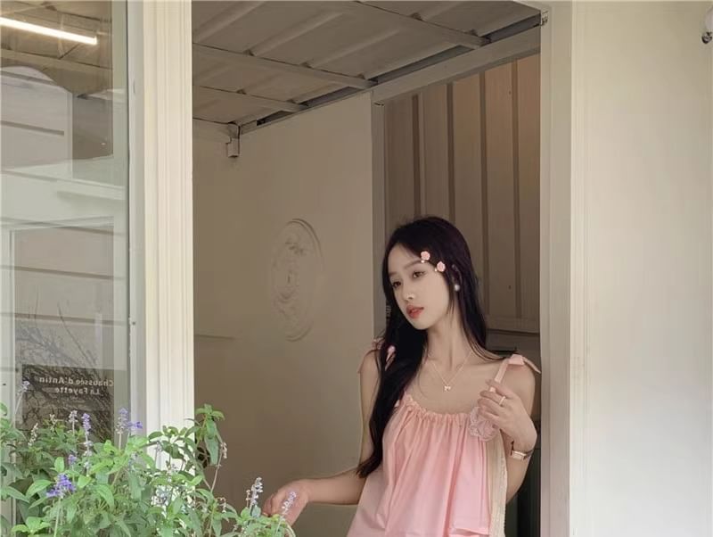 Detail Plain Flower Spaghetti Maxi Strap Sundress