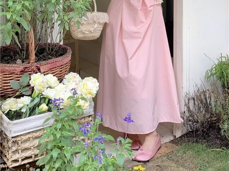 Detail Plain Flower Spaghetti Maxi Strap Sundress